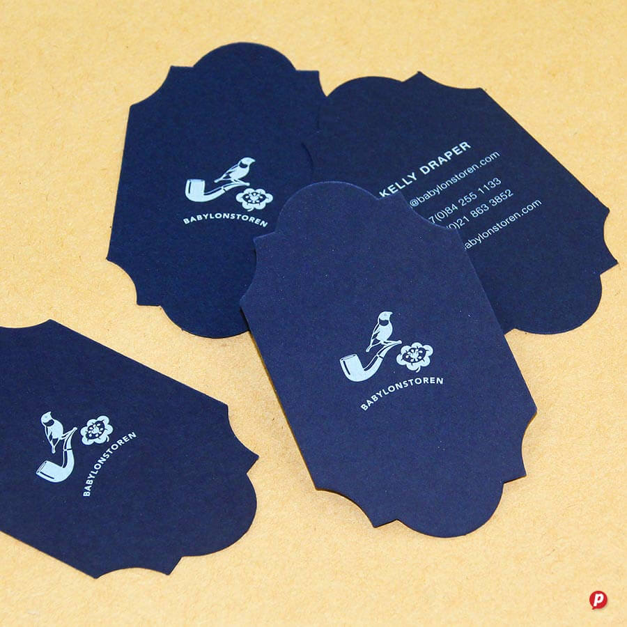 Hot Ink business cards with a bird logo and contact details for Baby London Store.